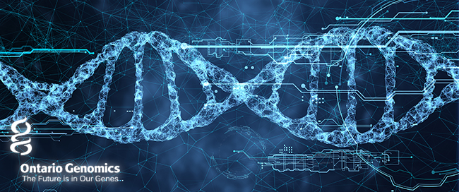 Ontario Genomics, the future is in our genes banner with dna imagery